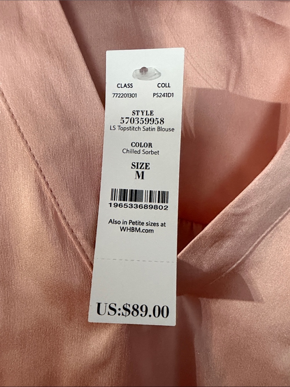 White House Black Market Pale Pink V-Neck Long Sleeve Blouse - Picture 2 of 3